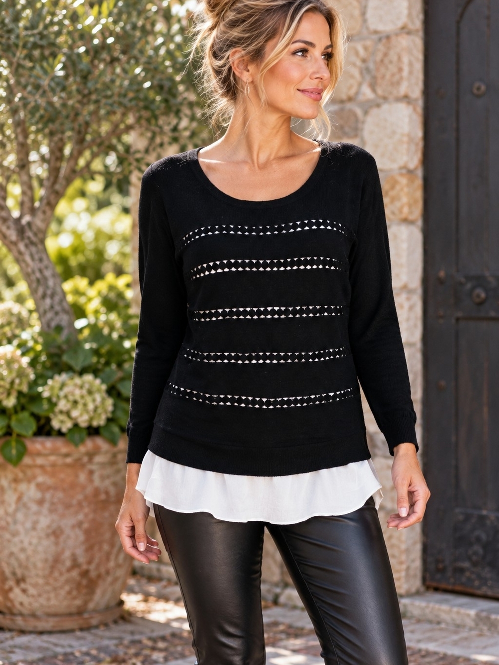Anthropologie Angel of the North Dovie Layered Sweater Cashmere Black M